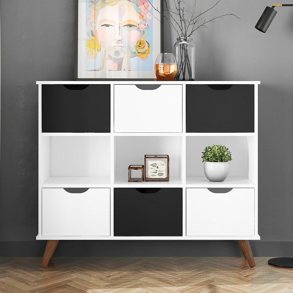 Nicho Organizador Multifuncional 3 Nichos 6 Gavetas Pés Retrô Cube Q01 Branco/Preto - Mpozenato - 4