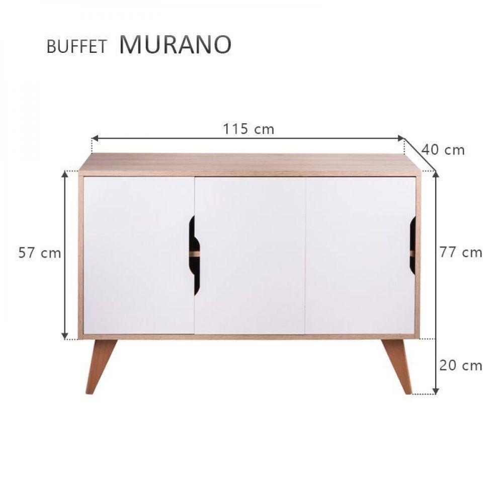 Buffet Aparador Com 3 Portas Murano Carvalho E Branco - 3