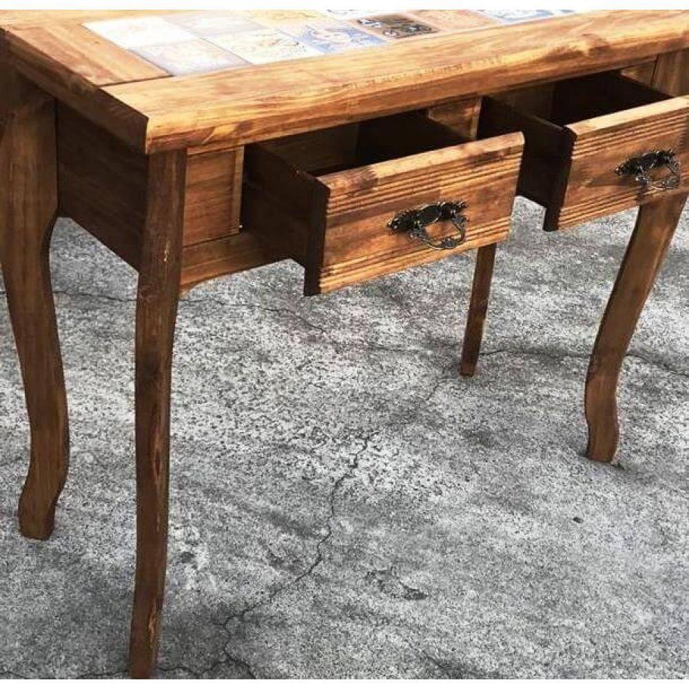 Aparador com 2 Gavetas com Detalhes em Azulejo de Madeira Maciça Moveis Rusticos Adelin - 2