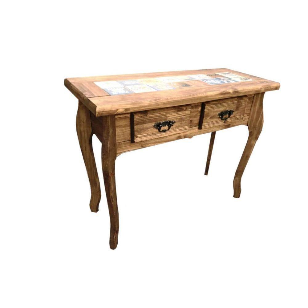 Aparador com 2 Gavetas com Detalhes em Azulejo de Madeira Maciça Moveis Rusticos Adelin - 4