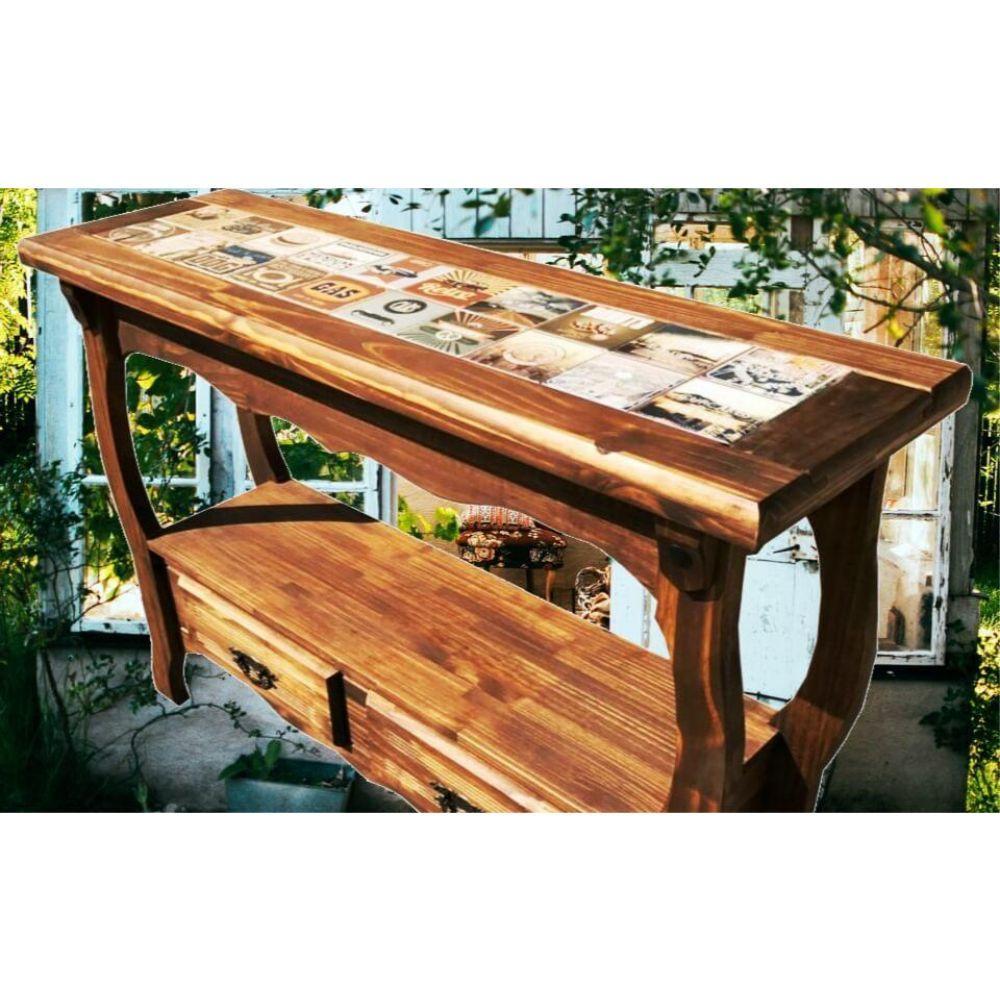 Aparador com Gaveteiro E Detalhes em Azulejo de Madeira Maciça Móveis Rusticos Adelin - 4