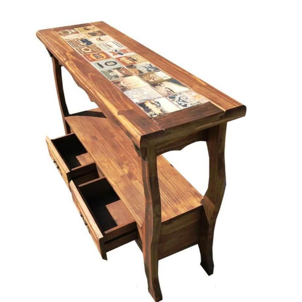 Aparador com Gaveteiro E Detalhes em Azulejo de Madeira Maciça Móveis Rusticos Adelin - 5