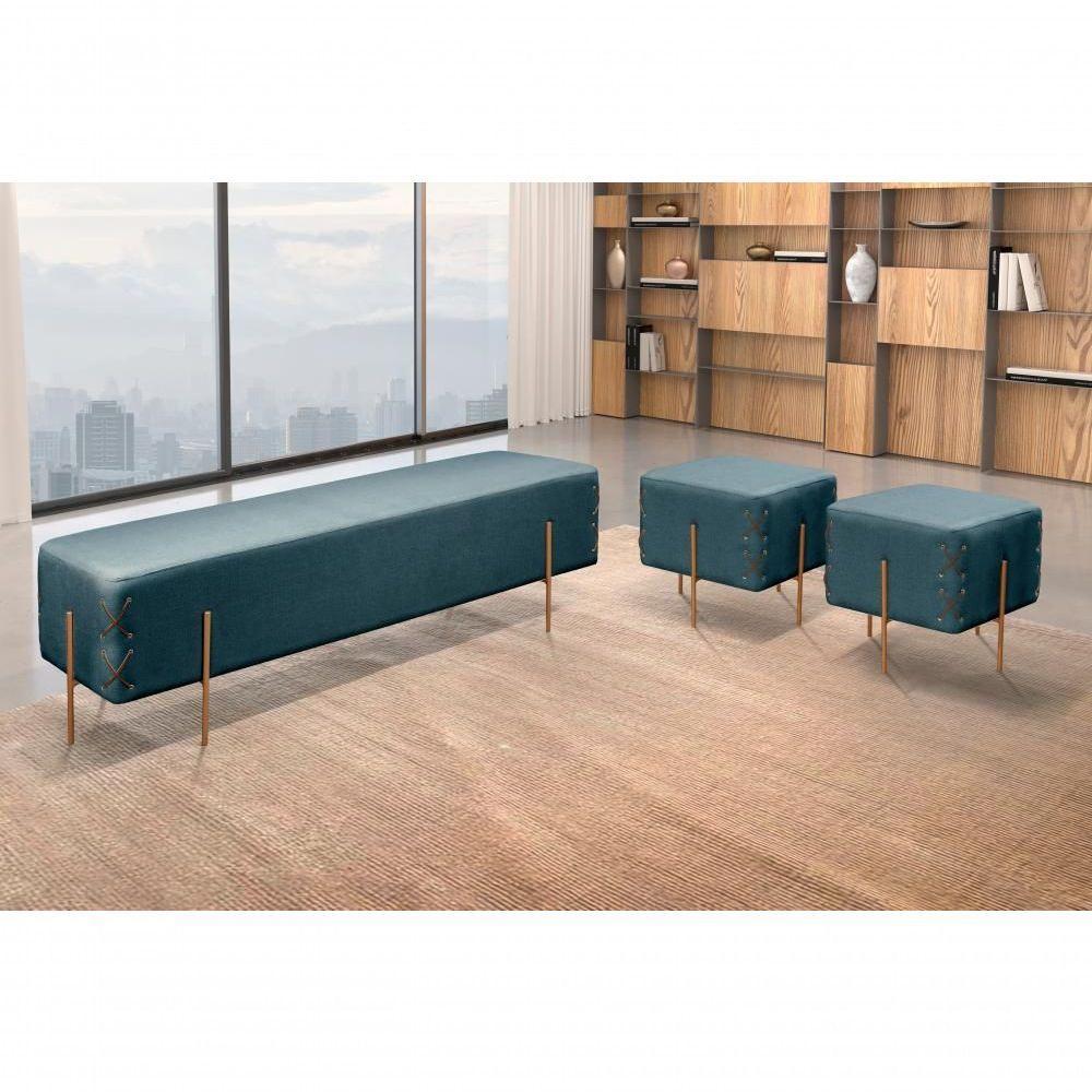 Recamier Banco Eros Luxo Bronze Castellar Móbile Linho Azul Linho Azul - 4