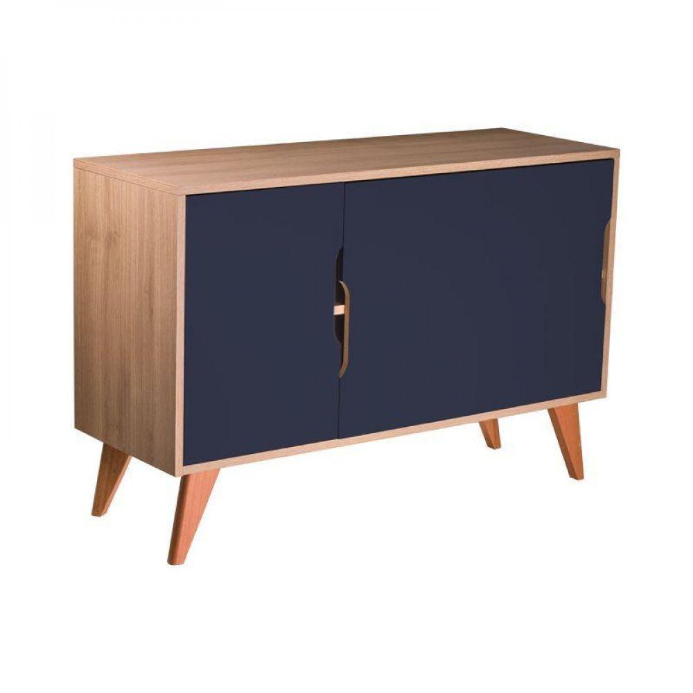 Buffet Aparador Com 3 Portas Murano Carvalho E Azul Marinho - 1