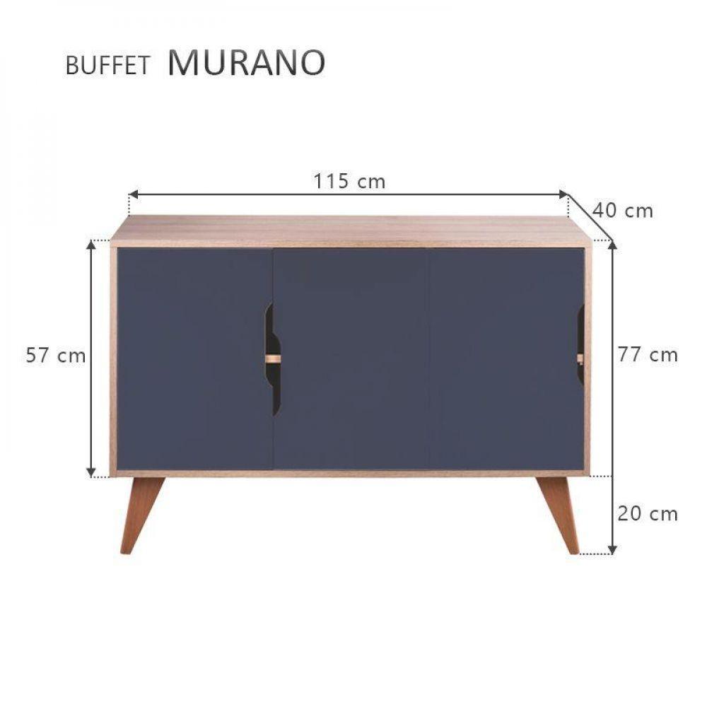 Buffet Aparador Com 3 Portas Murano Carvalho E Azul Marinho - 5