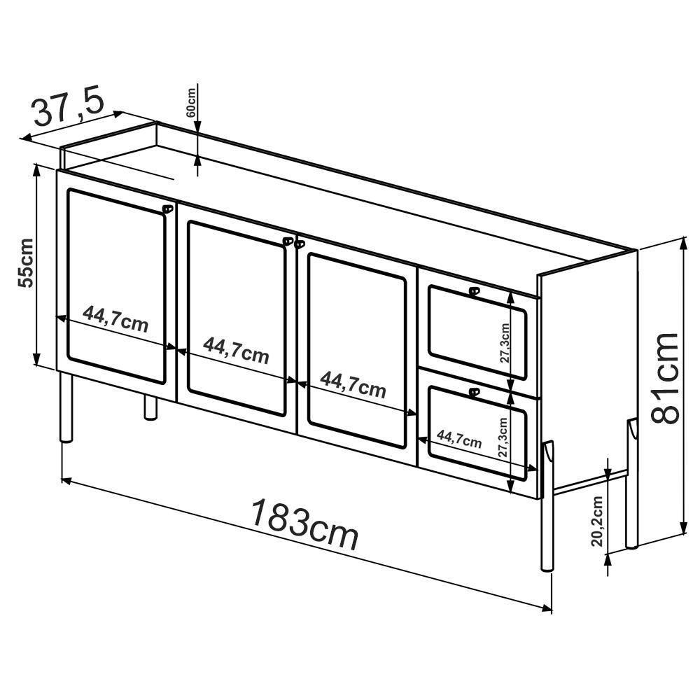 Buffet 3 Portas 2 Gavetas Palhinha 27935 Linha Oslo Hanover - 3