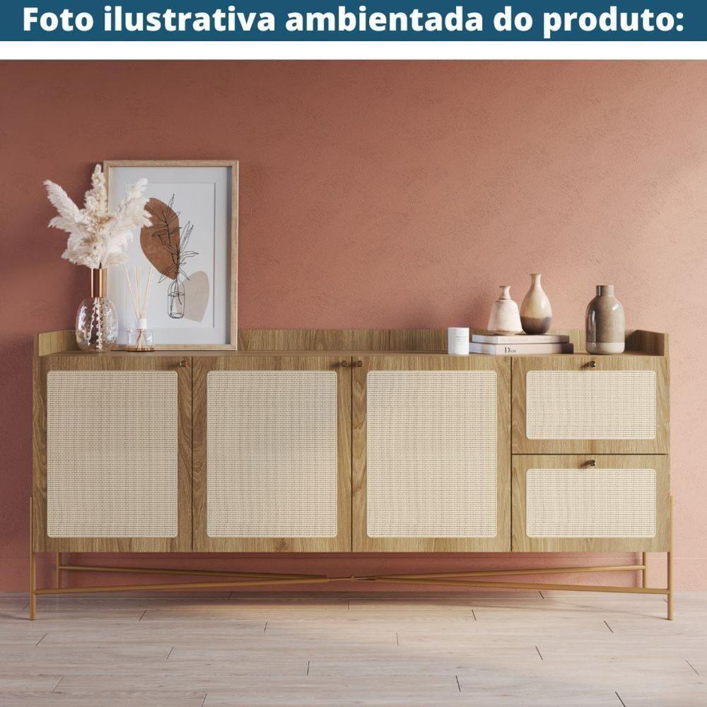 Balcão Buffet Oslo Artesano 183 Cm (Largura) Em Mdp Mel Palha  Três Portas Base Metal - 2