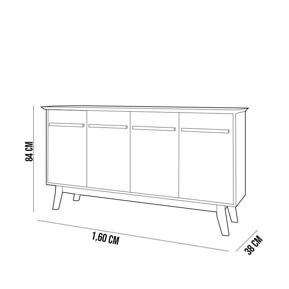 Aparador Buffet Com 04 Portas Magno B02 Cinza Cinamomo - 2