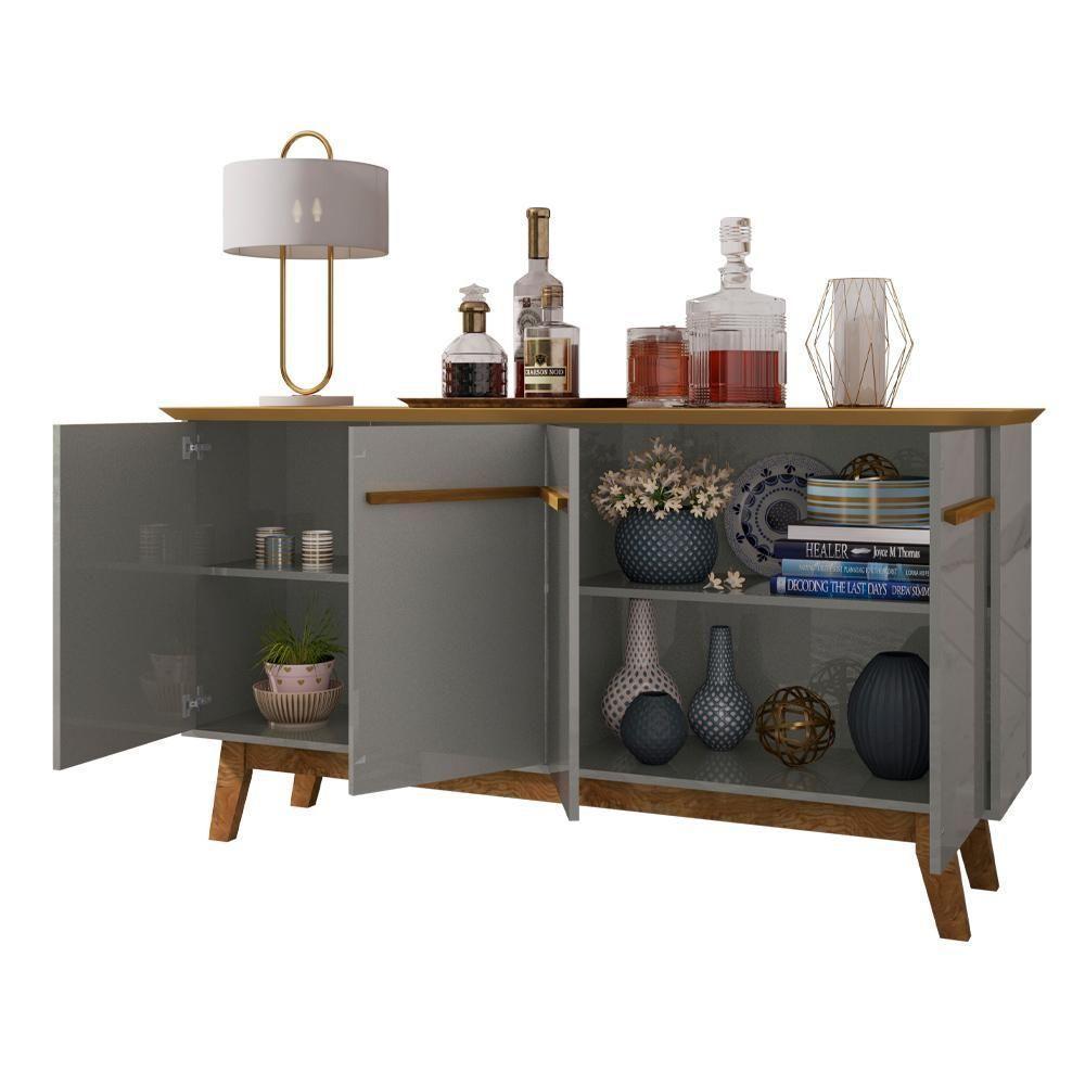 Aparador Buffet Com 04 Portas Magno B02 Cinza Cinamomo - 4