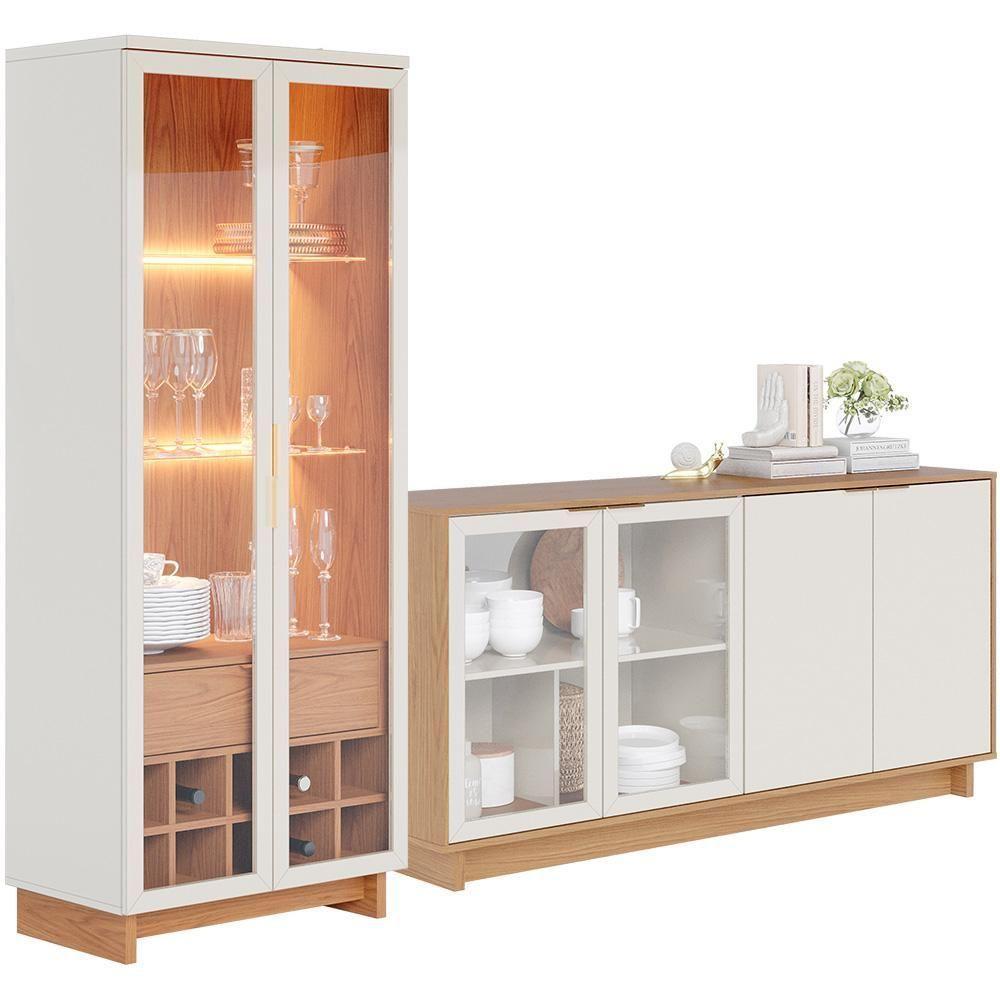 Kit Buffet Áustria Com Cristaleira Malibu Freijó Off White - 1