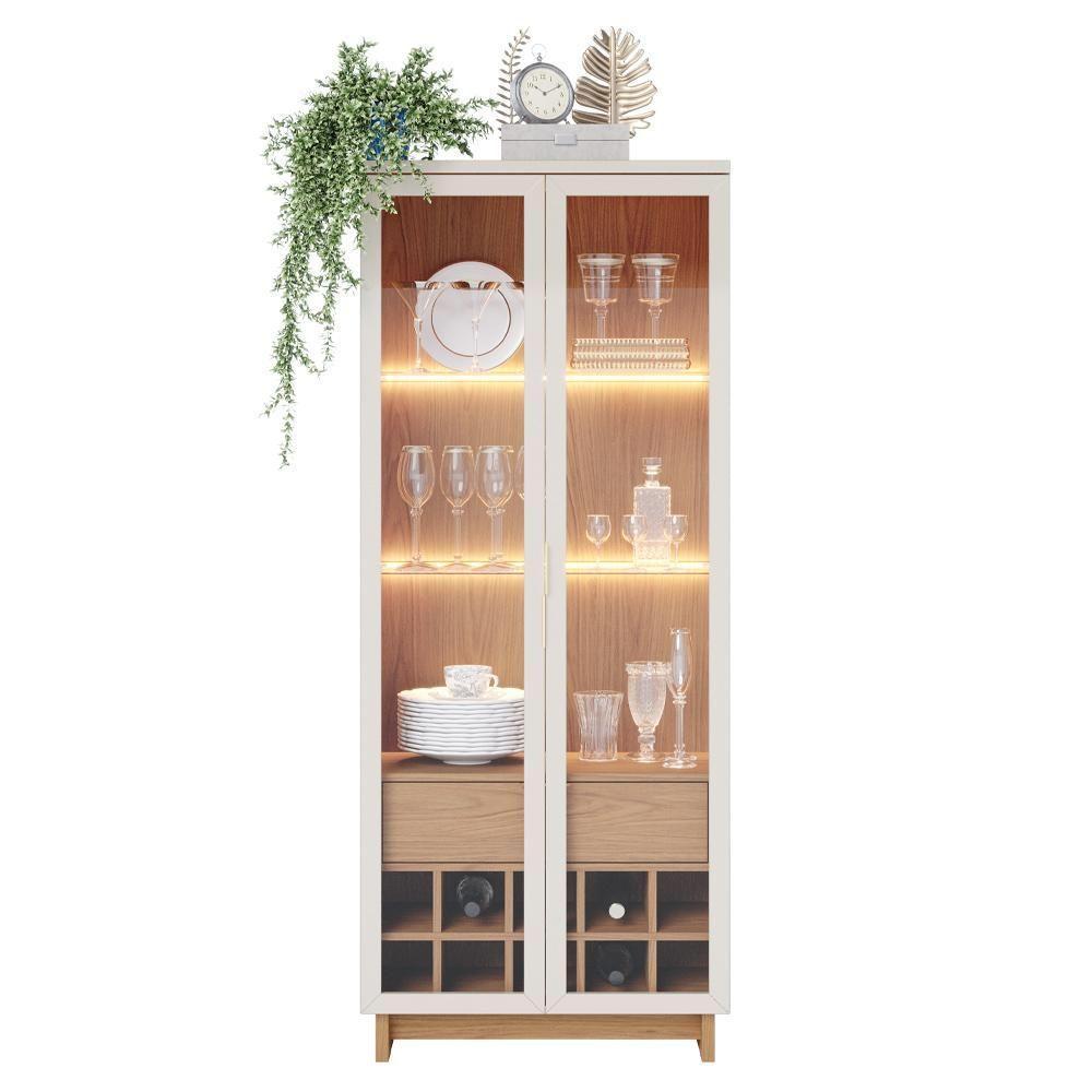 Kit Buffet Áustria Com Cristaleira Malibu Freijó Off White - 4