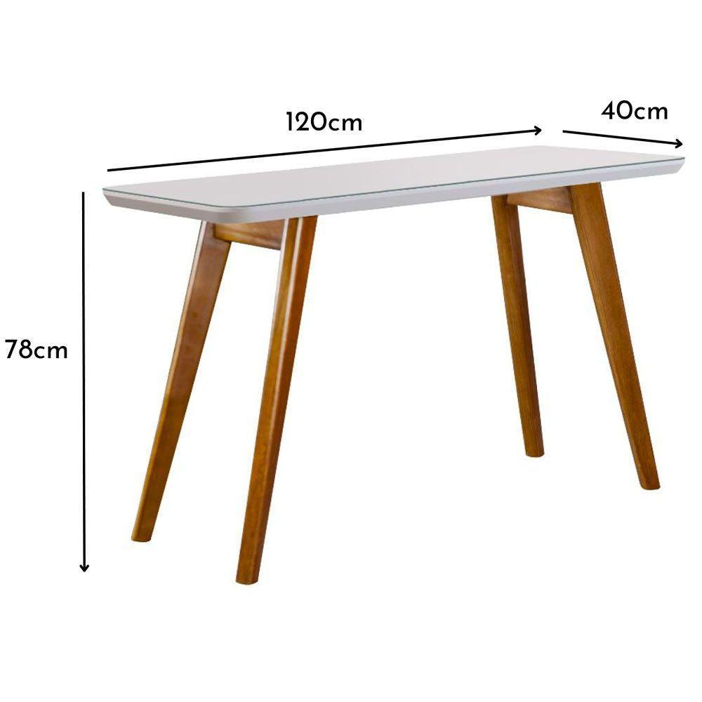 Aparador Slim Com Tampo De Vidro E Madeira Maciça Moveis Mix Mel/off-white - 2