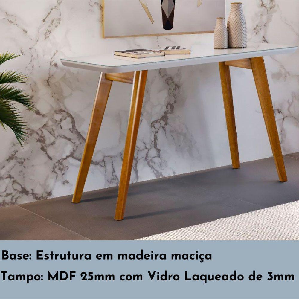 Aparador Slim Com Tampo De Vidro E Madeira Maciça Moveis Mix Mel/off-white - 3