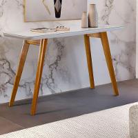 Aparador Slim Com Tampo De Vidro E Madeira Maciça Moveis Mix Mel/off-white - 1