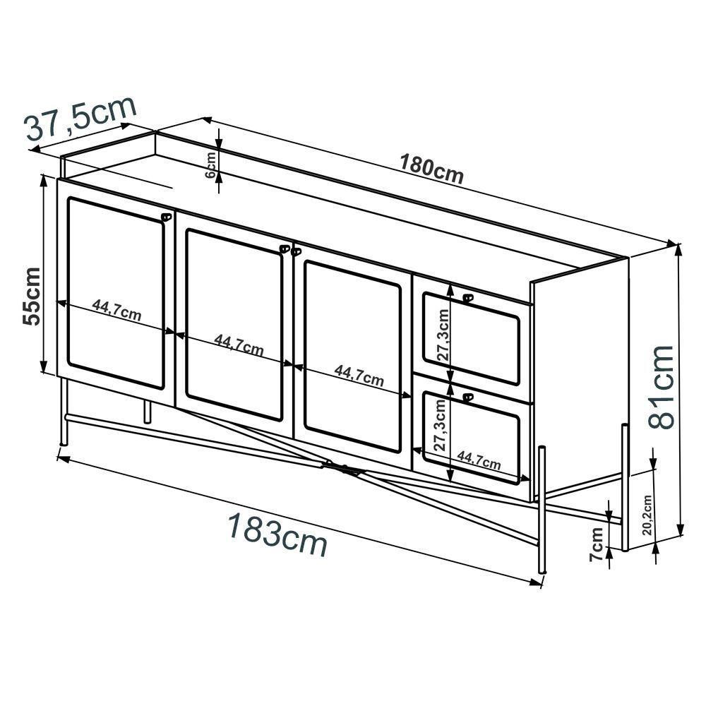 Buffet 3 Portas 2 Gavetas Palhinha Linha Hanover Artesano - 6