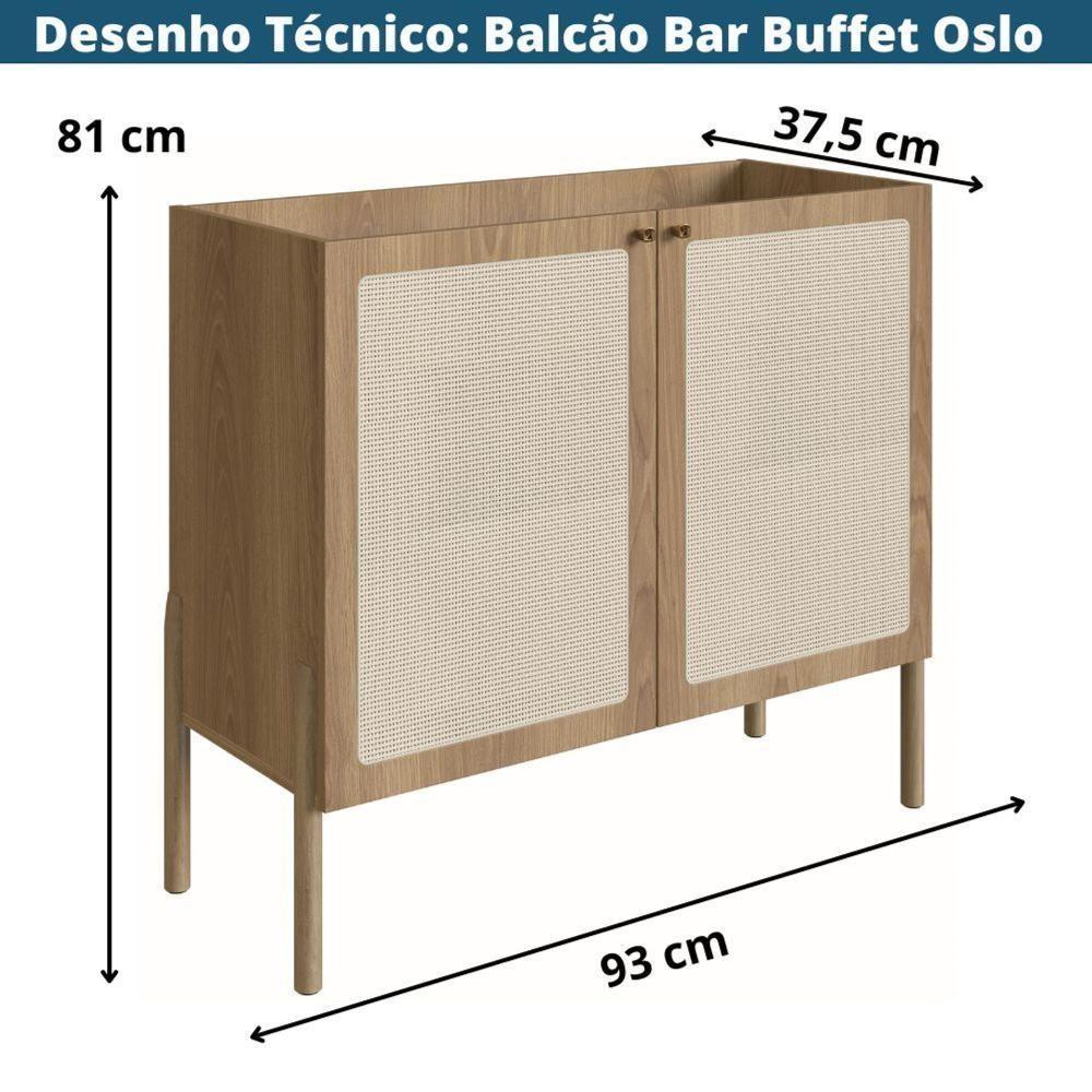 Balcão Bar Buffet Oslo Artesano 93 Cm (Largura) Mdp Mel Palha  Com Duas Portas Base Madeira - 2