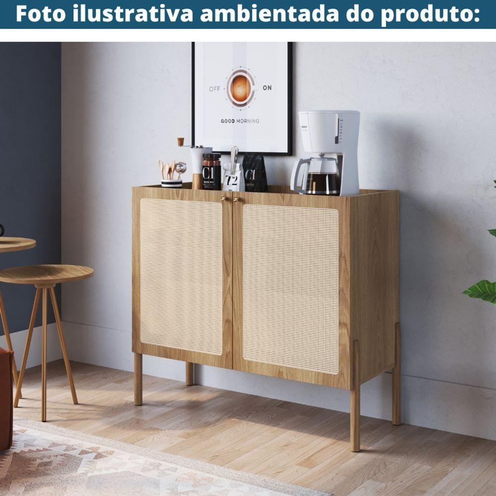 Balcão Bar Buffet Oslo Artesano 93 Cm (Largura) Mdp Mel Palha  Com Duas Portas Base Madeira - 4