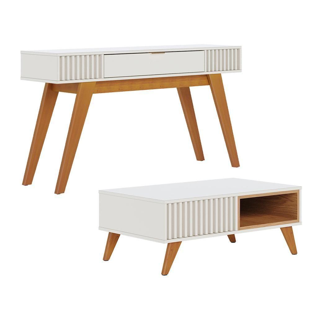 Kit Aparador Com Mesa De Centro 1 Gaveta Freijó Off White - 1