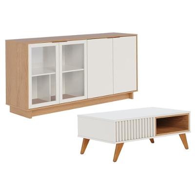 Kit Aparador com Mesa de Centro Áustria Delta Retrô 4 Portas MDF MDP Madeira 160 cm Off White