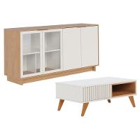 Kit Aparador Com Mesa De Centro Delta C04 Freijó Off White - 1