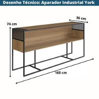 Aparador Industrial York Artesano 160 Cm (Largura) Em Mdp Hanover Com Nicho Aço Preto - 2