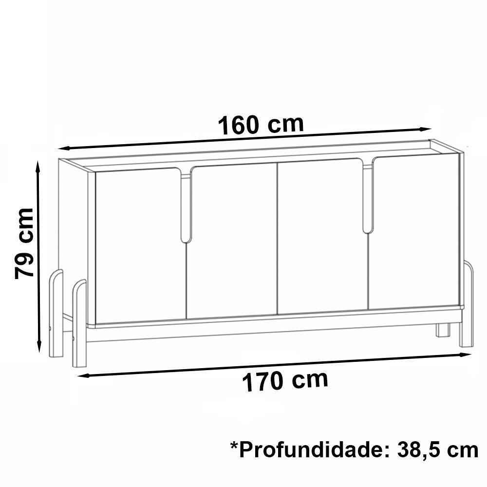 Buffet Aparador 4 Portas 170Cm 050518 Off White Cedro - 7
