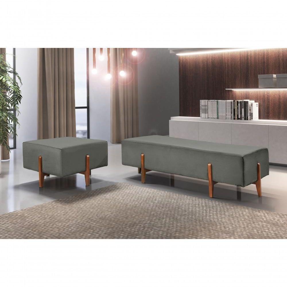 Recamier Zurik Luxo Madeira Maciça Castellar Móbile Linho Cinza - 4