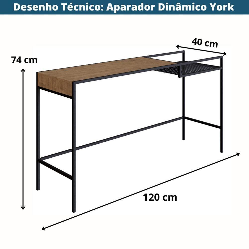 Aparador Dinâmico Industrial York Artesano 140 Cm (Largura) Em Mdp Vermont Com Nicho Aço Preto - 2