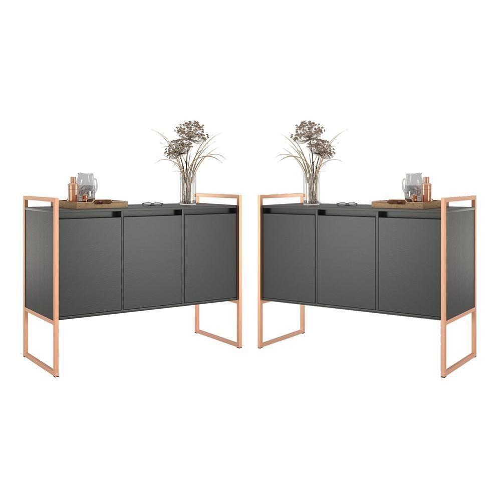 Buffet Industrial 3 Portas Preto Cobre Conjunto 2 Unidades - 1