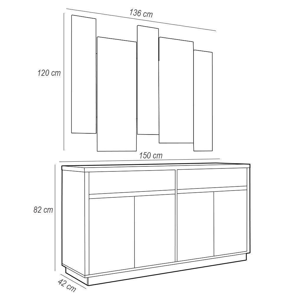 Buffet De Jantar Ana N01 Com Moldura Espelho Ypê Off White - 2