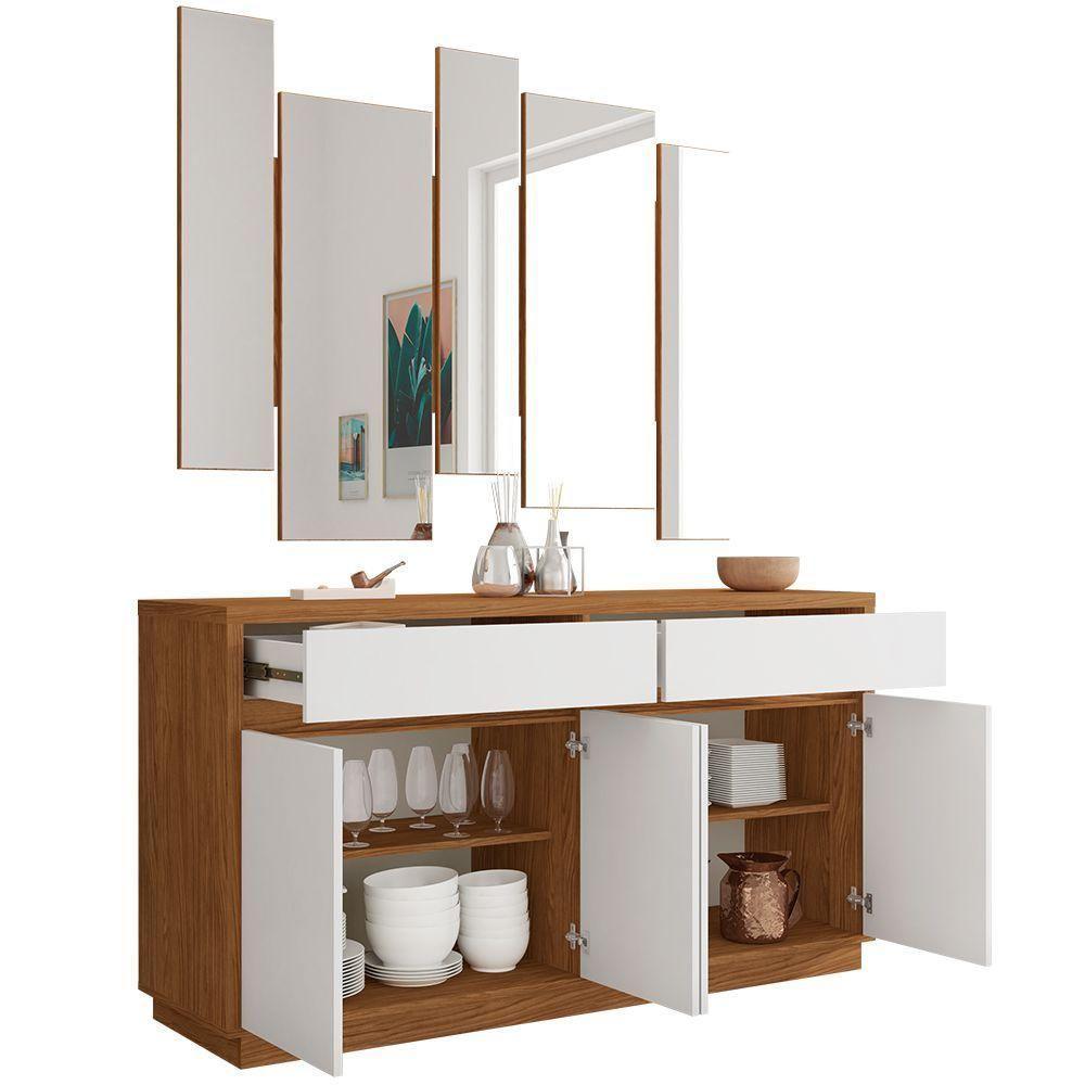 Buffet De Jantar Ana N01 Com Moldura Espelho Ypê Off White - 3