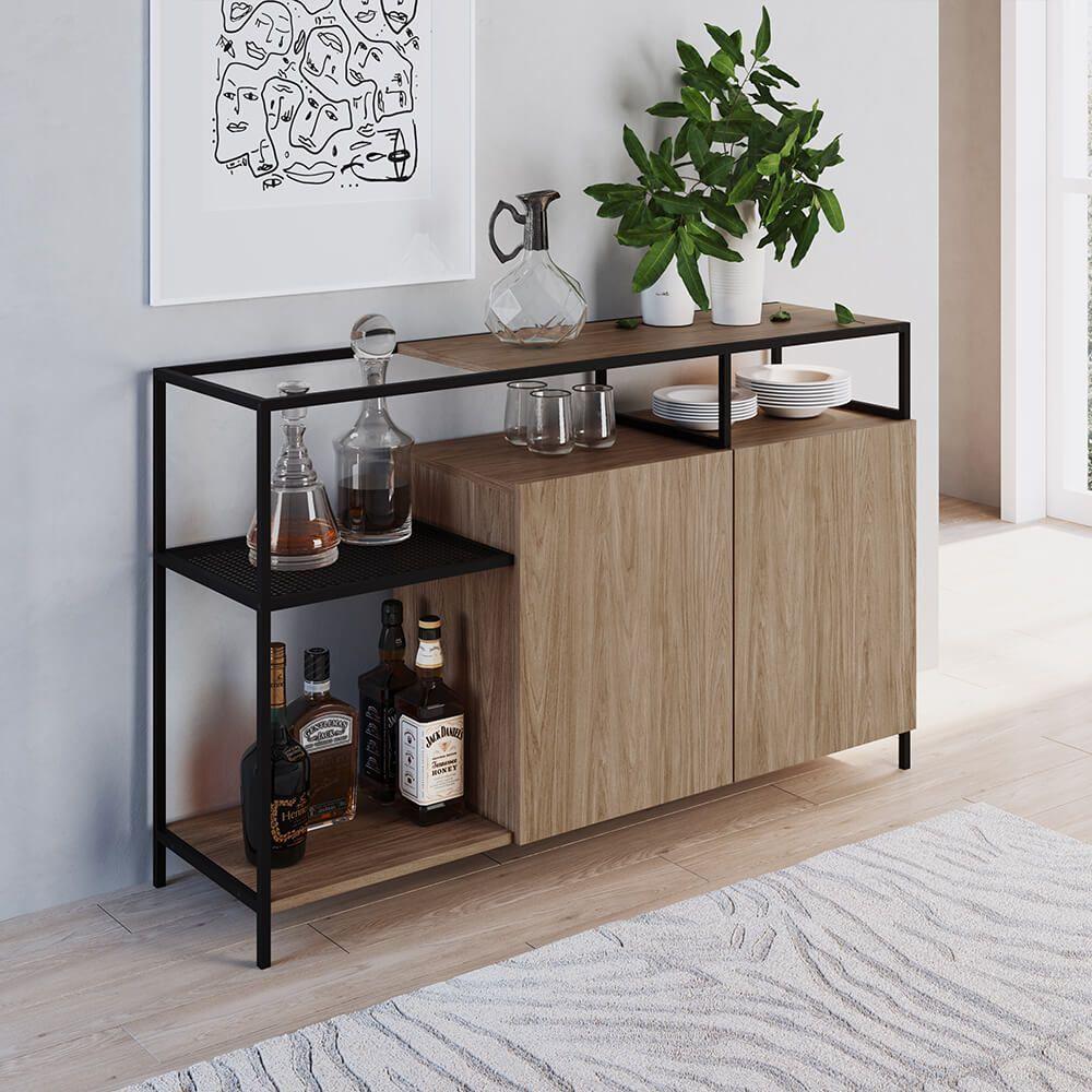 Buffet Bar Dinâmico York 135cm Estrutura Preto Fosco - 3