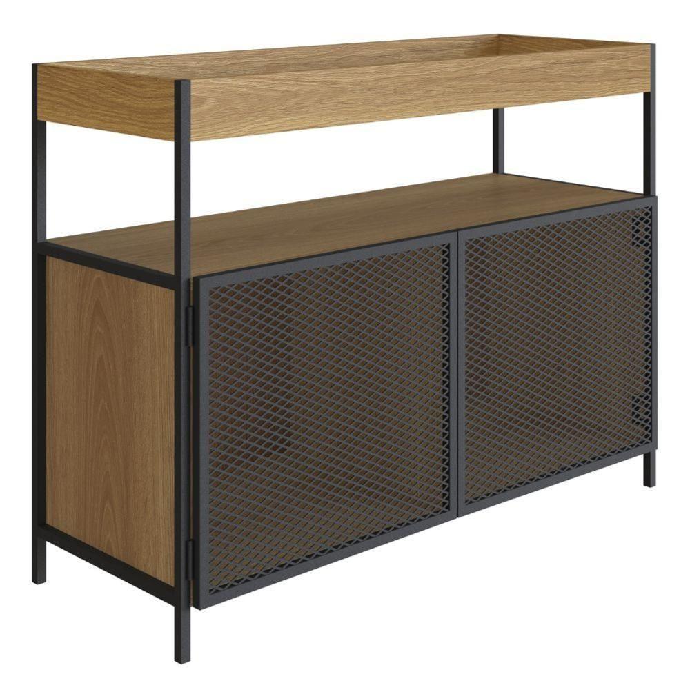Balcão Buffet Bar Industrial York Artesano 100 Cm (Largura) Em Mdp Hanover Duas Portas Aço Preto - 1