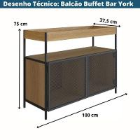 Balcão Buffet Bar Industrial York Artesano 100 Cm (Largura) Em Mdp Hanover Duas Portas Aço Preto - 6