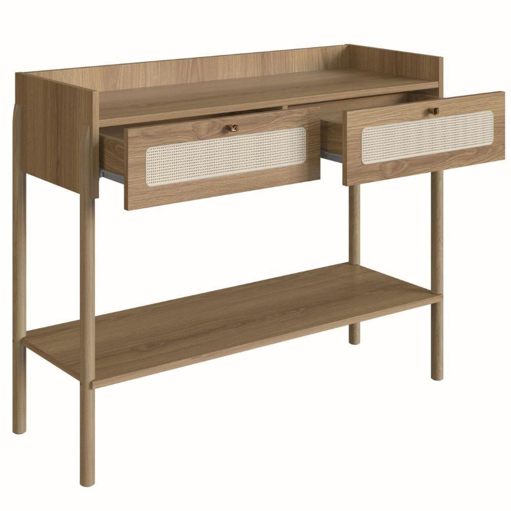 Aparador Oslo Artesano 103 Cm (Largura) Mdp Mel Palha Natural Duas Gavetas Base Madeira - 2