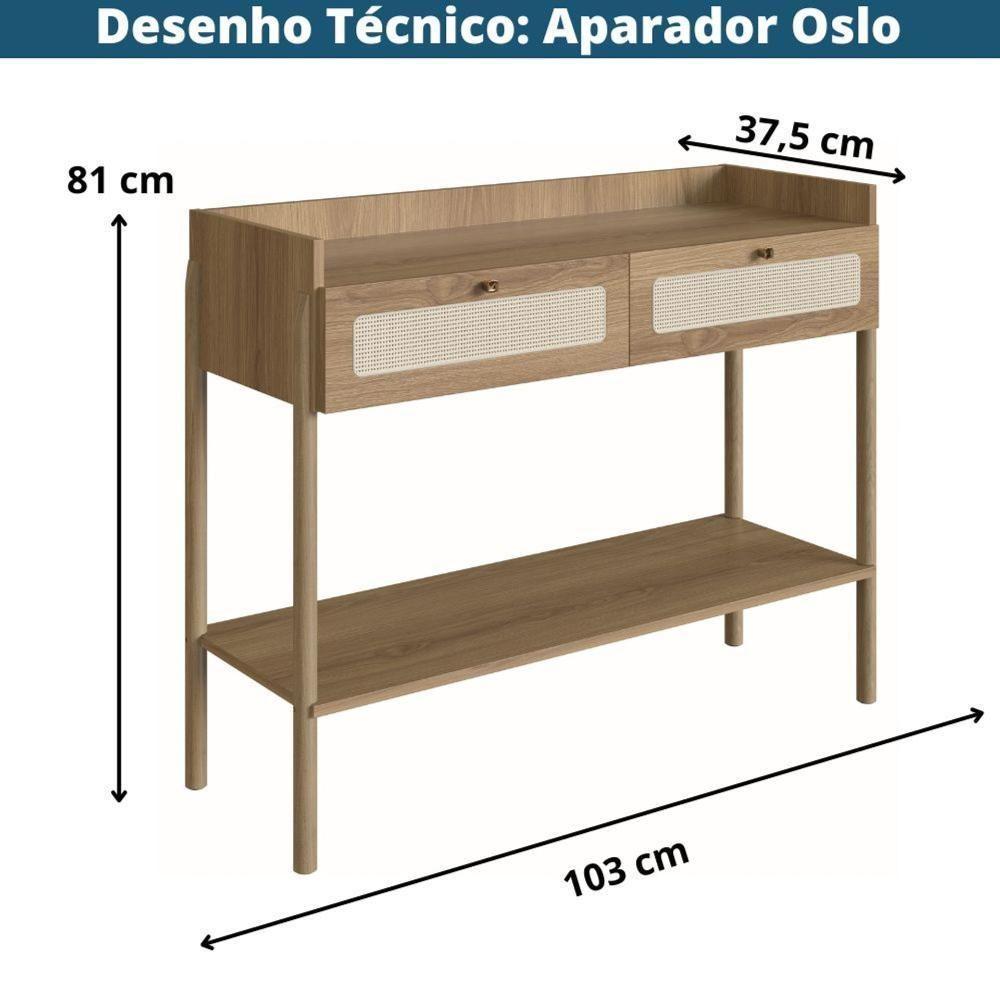 Aparador Oslo Artesano 103 Cm (Largura) Mdp Mel Palha Natural Duas Gavetas Base Madeira - 5