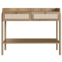 Aparador Oslo Artesano 103 Cm (Largura) Mdp Mel Palha Natural Duas Gavetas Base Madeira