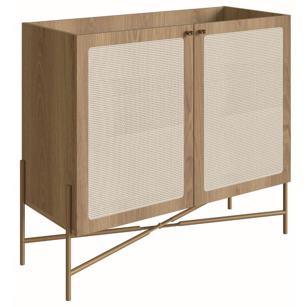Balcão Bar Buffet Oslo Artesano 93 Cm (Largura) Em Mdp Mel Palha  Com Duas Portas Base Metal - 1