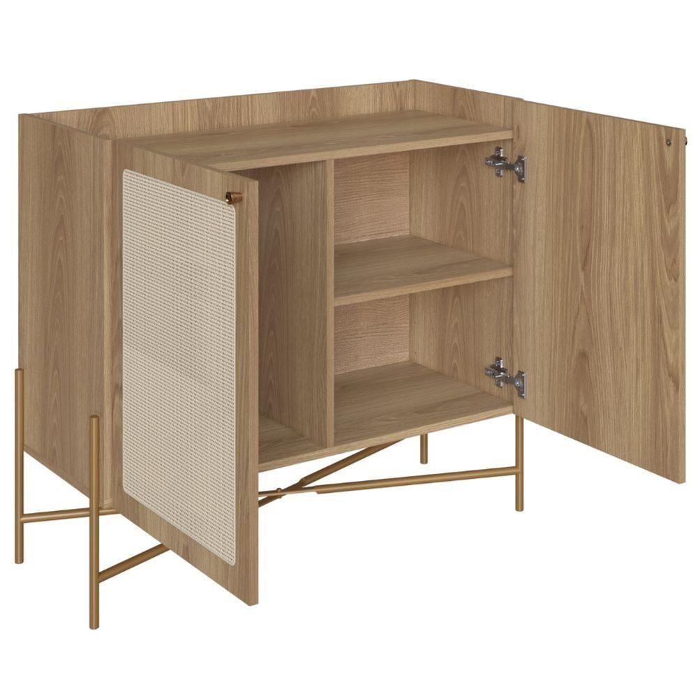 Balcão Bar Buffet Oslo Artesano 93 Cm (Largura) Em Mdp Mel Palha  Com Duas Portas Base Metal - 2