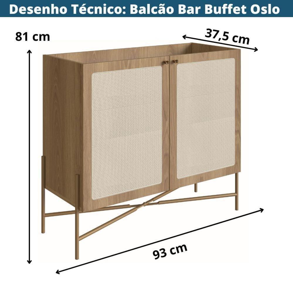 Balcão Bar Buffet Oslo Artesano 93 Cm (Largura) Em Mdp Mel Palha  Com Duas Portas Base Metal - 3