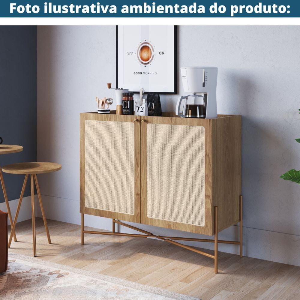 Balcão Bar Buffet Oslo Artesano 93 Cm (Largura) Em Mdp Mel Palha  Com Duas Portas Base Metal - 4