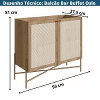 Balcão Bar Buffet Oslo Artesano 93 Cm (Largura) Em Mdp Mel Palha  Com Duas Portas Base Metal - 3