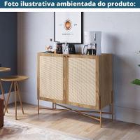 Balcão Bar Buffet Oslo Artesano 93 Cm (Largura) Em Mdp Mel Palha  Com Duas Portas Base Metal - 4