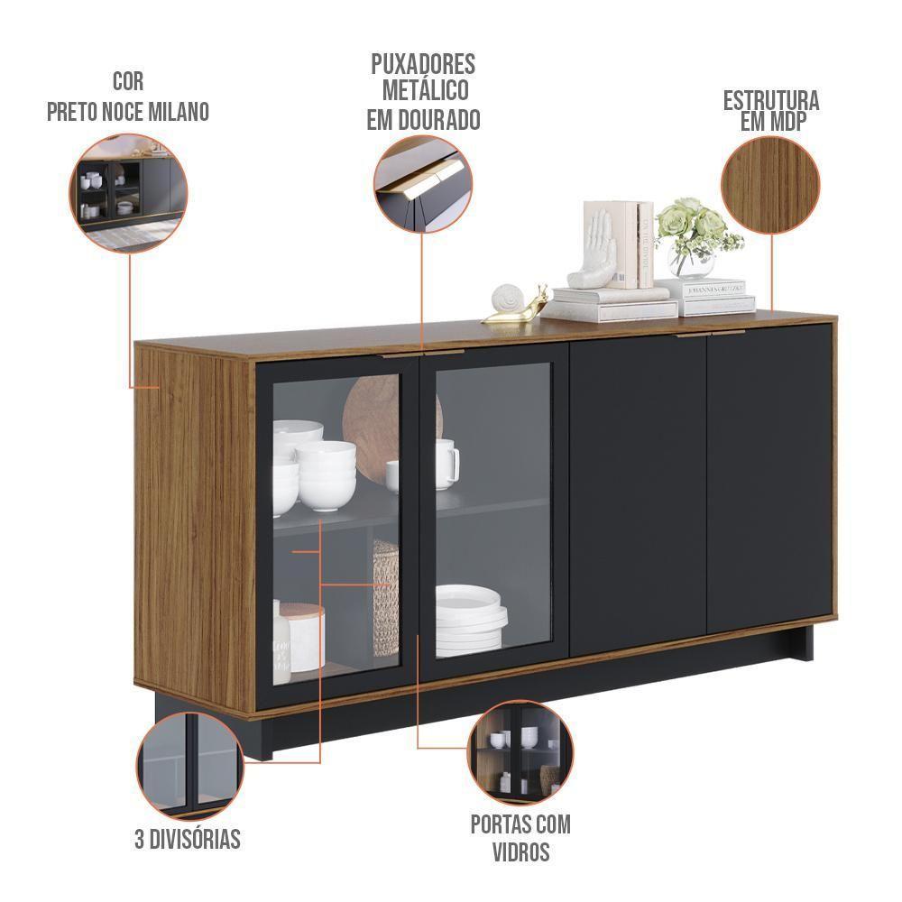 Aparador Buffet De Jantar 04 Portas C04 Preto Noce Milano - 9