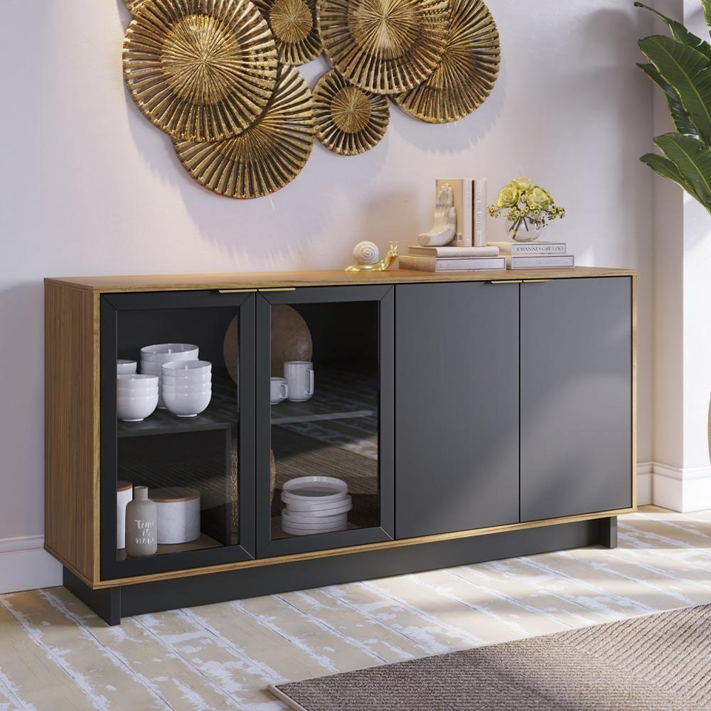 Aparador Buffet De Jantar 04 Portas C04 Preto Noce Milano - 12