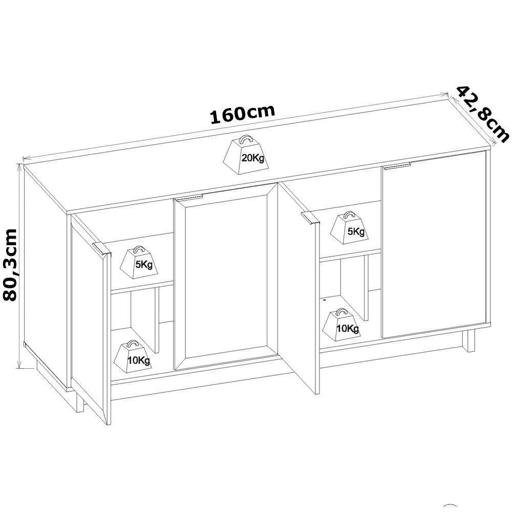 Balcao Buffet Aparador 160 Cm 4 Portas V1524 Freijo Off White Clb Freijo Off White - 2