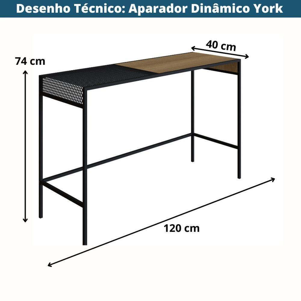 Aparador Dinâmico Industrial York Artesano 120 Cm (Largura) Em Mdp Hanover Com Nicho Aço Preto - 3