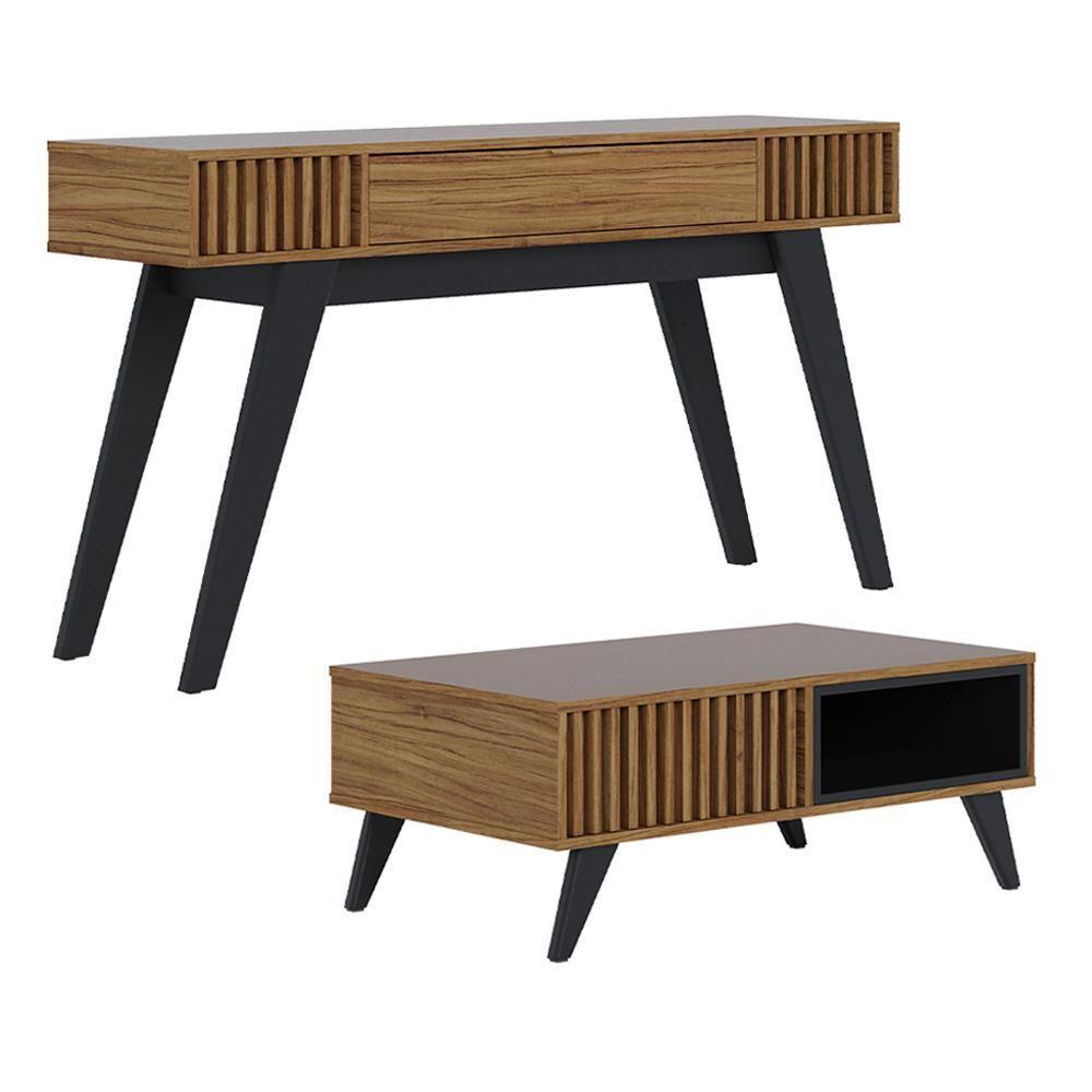 Kit Aparador Com Mesa De Centro 1 Gaveta Preto Noce Milano - 1