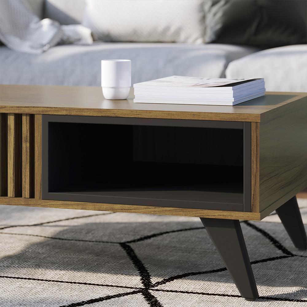 Kit Aparador Com Mesa De Centro 1 Gaveta Preto Noce Milano - 3