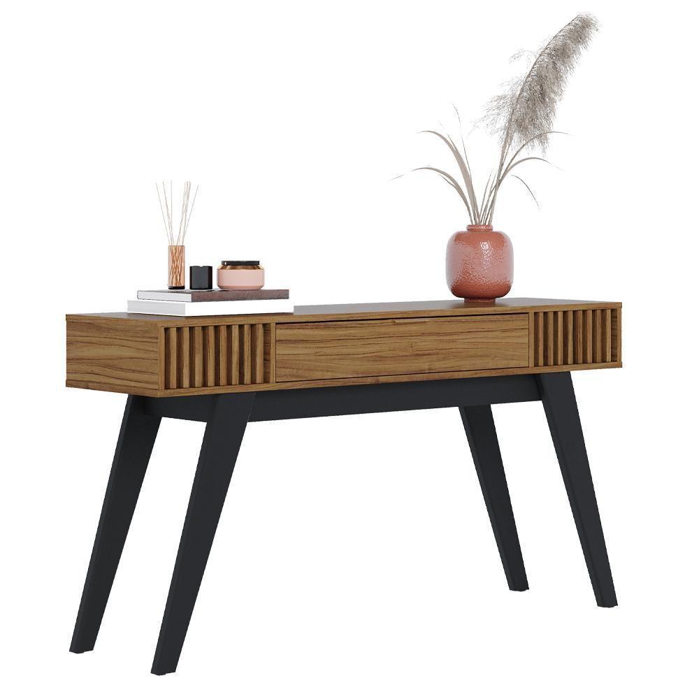 Kit Aparador Com Mesa De Centro 1 Gaveta Preto Noce Milano - 10